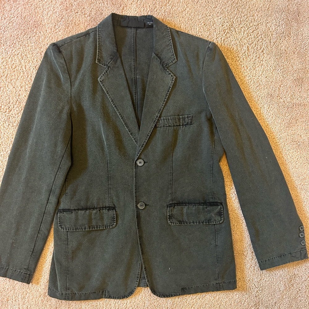 Pop icon men’s distressed casual jacket blazer.charcoal gray. Small